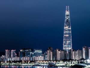 Night view of Lotte World Tower in Seoul, South Korea